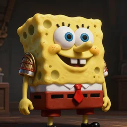 sponge sculpture of an ancient warrior red and black and gold theme