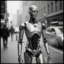 a cyborg in a cyberpunk street, by richard avedon, tri - x pan stock