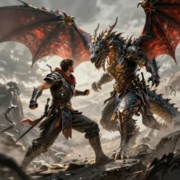 character fighting a dragon inspired by greg rutkowski on art station,highly detailed,8K - n 6