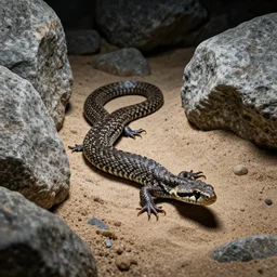 a detailed shot of a common european viper in a sand path, in avila mountains, vibora, european adder, granite rocks, 4 k, concept art, by wlop, ilya kuvshinov, artgerm, krenz cushart, greg rutkowski, pixiv. cinematic dramatic atmosphere, sharp focus, volumetric lighting, cinematic lighting, studio quality