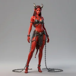 full length complex 3 d hyper realistic smooth ultra sharp render of a gorgeous!! chained red skinned demoness viking warrior | art by oh jinwook + 吵 集 仁 儿 on artstaion + takeshi obata + alphonse mucha + jim lee