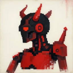 Pixel art of a demon with black and red robotic parts, medium shot, asymmetrical, profile picture, Organic Painting, sunny day, Matte Painting, bold shapes, hard edges, street art, trending on artstation, by Huang Guangjian and Gil Elvgren and Sachin Teng