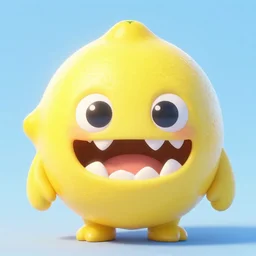 a cute lemon monster with sharp teeth, heavenly, pastel, cute, trending on artstation, digital art.
