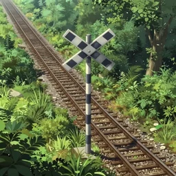 an intricate concept art illustration of an undergrowth railway crossing, anime style, global illumination, digital art, photorealistic movie still, style ivan talavera and artgerm, hyper realistic, photorealistic, octane render, trending on artstation, cgsociety, cinematic light, 8 k