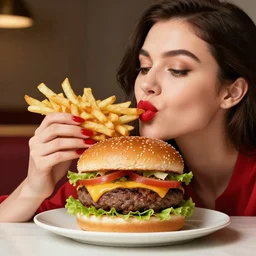 lovely burger with red lips kisses french fries lady