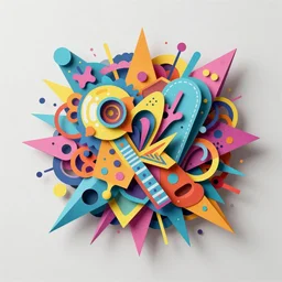 3 d graffiti sculpture, made of colorful and complex papercraft, popping out of the frame by digitaldoes