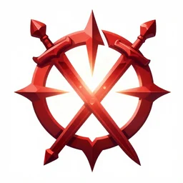 full shot of a symmetrical game sigil of scary medieval swords crossed, red powerful fantasy epic legends, game icon stylized, digital illustration radiating, a glowing aura, global illumination, ray tracing, 8 k high definition, intricate details, octane render, unreal engine, trending on arstation
