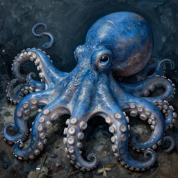 blue octopus. detailed. deep. masterpiece. rembrandt