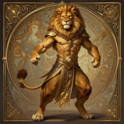full body photograph of a male anthropomorphic lion man fursona arabian dancer, deep focus, intricate, elegant, highly detailed, digital painting, artstation, concept art, matte, sharp focus, illustration, d & d, fantasy, hearthstone, art by artgerm and greg rutkowski and alphonse mucha