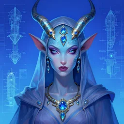portrait of jewel djinn cleric in the style of Rob Lefield and Dan Mumford , trending on artstation, digital art,surrealism ,macro,blueprint ,vaporwave ,