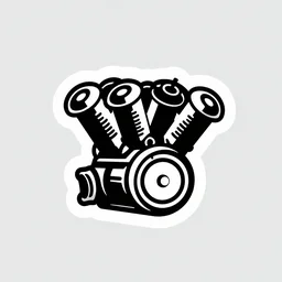 a logo : a 4 - cylinder engine, binary - code coming out of exhaust, black and white, clean edges, professional logo