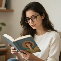 a beautiful woman wearing glasses reading a book, art by josan gonzalez and jamie hewlett