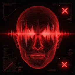 ghostly face made of pulsar radio wave landscape and topographical chart and red x rays, fine red lines on black, greg simkins, android jones, victo ngai