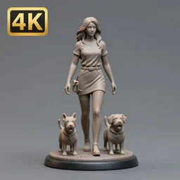 80mm resin detailed miniature of a Woman with a Dog, Product Introduction Photos, 4K, Full body, simple background