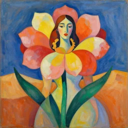 woman is a magnificent flower blooming in the desert, abstract art in the style of cubism and georgia o keefe