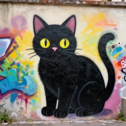 graffiti black cat with lots of color