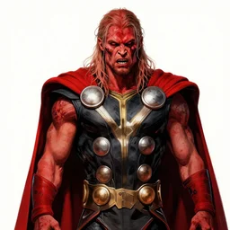 zombie thor, in the style of beksinski, red, black, vibrant, chiaroscuro, high detail, perfect artwork, clean lines