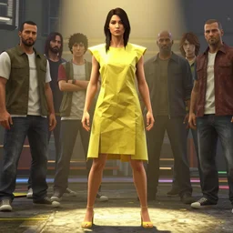 highly detailed full body shot of an invisible woman wearing a tunic made of yellow paper, gta v, stephen bliss, unreal engine, fantasy art by greg rutkowski, rhads, ferdinand knab, makoto shinkai and lois van baarle, ilya kuvshinov, rossdraws, tom bagshaw, global illumination, radiant light