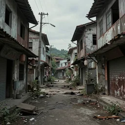 abandoned asian street, style by wlop, by feng zhu, photorealistic film still, concept art, dramatic, anime color palette, artstation, cgsociety, octane render, 8 k