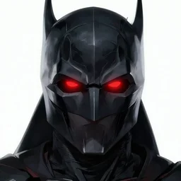 a dark knight with bright red glowing eyes, wearing a unique helmet with a stunning architectural design, professional artwork, anime art