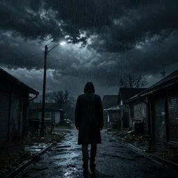A dark and stormy night in the style of .R.Geiger,4k, rainy, grunge