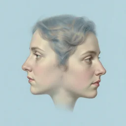 A beautiful computer art of a person in profile, with their features appearing both in front of and behind their head. light blue by Edwin Henry Landseer meticulous, aesthetic