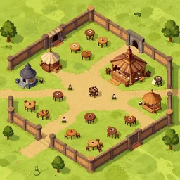 A  high detailed ìsometric vector art presenting  an aerial view of a RPG tavern by dofus , Patreon content, containing tables and walls, HD, straight lines, vector, grid, dnd map, map patreon, fantasy maps, foundry vtt, fantasy grounds, aerial view ,dungeondraft , tabletop, inkarnate, dugeondraft, roll20