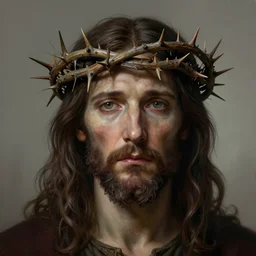hyper detailed ultra sharp photorealistic portrait of jesus with crown of thorns, somber gothic aesthetic, masterpiece, elite, illustration, art by zdizslaw beksinski, felix englund, greg rutkowski, organic matte painting, bleak color palette, hard edges, smooth, artstation trending 8 k