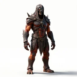 hooded lava golem, cinematic studio photo, full body, standing, isolated on a pure white background, centered, whole figure in frame, sharp focus, studio lighting