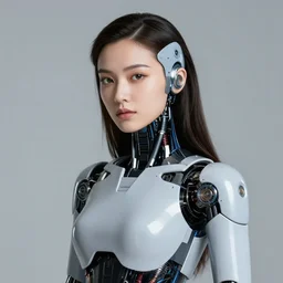 portrait photo of a beautiful female ( ) cyborg
