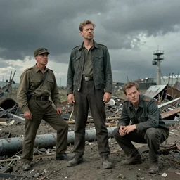 post apocalyptic atmosphere, Soviet era science fiction, movie still, set painted by norman rockwell and tom lovell and frank schoonover, cinematography by Wim Wenders, composition by Fritz Lang
