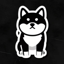 die cut sticker of cyber shiba inu artistic flat illustration by bryen frost, cyberpunk minimal, black grunge background
