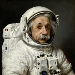 painting of Einstein as an astronaut wearing a helmet  by George Stubbs, renaissance painting, oil painting, old master