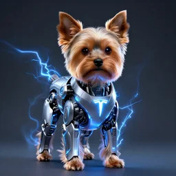 tesla power armor realistic cyborg anthropomorphic teacup yorkshire terrier electric field glowing, cyberpunk, portrait art by donato giancola and greg rutkowski, realistic face, glowing in tesla electricity visible magnetic field, digital art, trending on artstation, symmetry