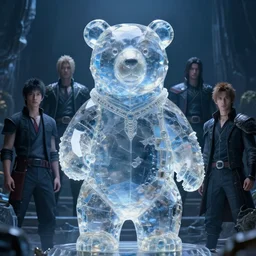 a portrait of a crystalized bear god by Greg Rutkowski, Sung Choi, Mitchell Mohrhauser, Maciej Kuciara, Johnson Ting, Maxim Verehin, Peter Konig, final fantasy , mythical, 8k photorealistic, cinematic lighting, HD, high details, atmospheric,