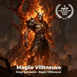 touphe of death, burning treefolk warrior, digital painting, trending on artstation, concept art, sharp focus, illustration, award winning photograph, art by artgerm, greg rutkowski, and magali villeneuve