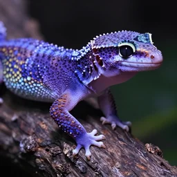 close - up portrait of a beautiful purple gecko with glowing intricate scales, very beautiful, award winning photography, 4 k