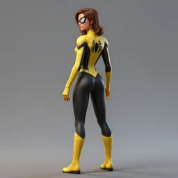 full body character turnaround of a woman in an orb weaver outfit, character sheet, matte painting, spiderman!!, spiderwoman!!, john singer sargent, good value control, highly detailed portrait, character turnaround, digital painting, concept art, sharp focus, smooth, 3 d model, illustration, yellow and black color scheme,