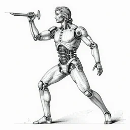 cyborg as a vtruvian man blueprint by leonardo davinci