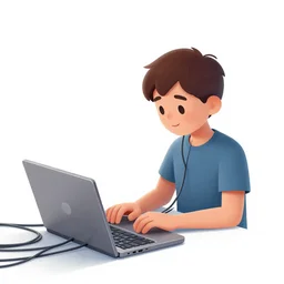 illustration of a boy connected to his laptop with hundreds of wires, highly detailed, by butcher billy, mcbess, rutkowski, artgem, james jean, 8 k, photorealistic
