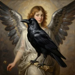 Biblically accurate angelic portrait of a crow, as painted by John Everett Millais