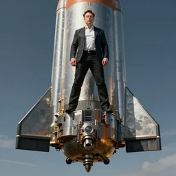 elon musk standing on a big steel rocket, futuristic, highly detailed, digital painting, artstation, concept art, smooth, sharp focus, by quentin tarantino