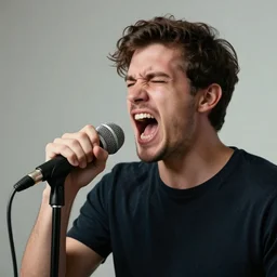 a youtuber screaming into the microphone, having a mental breakdown