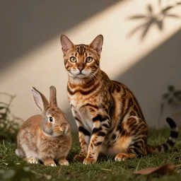 Bengal cat with bunny