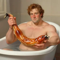 andre the giant, cinematic, in a bathtub, holding a footlong coney, elegant, highly detailed, digital painting, artstation, smooth, hard focus, illustration, art by jessica rossier and and brian froud