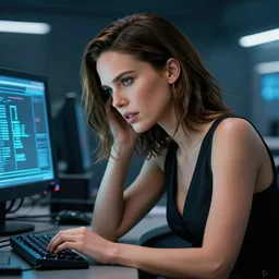 cable plugged in, side of head, kate beckinsale as very very beautiful woman, cyberdeck computer terminal, netrunner, 1 9 7 9 omni magazine cover, style by vincent di fate, cyberpunk 2 0 7 7, very coherent, detailed, 4 k resolution, unreal engine, daz
