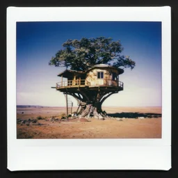 polaroid of a giant tree house on mars