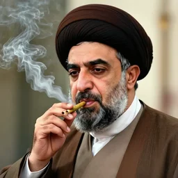 detailed realistic portrait of ali khamenei smoke ganja, photosop photo editing