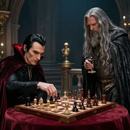 Dracula and Gandalf play chess, award winning photo