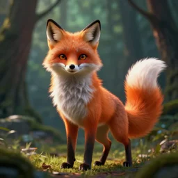 a wizard anthropomorphic fox with a fluffy tail in a forest backlighting dramatic lighting cgi rendered in unreal engine